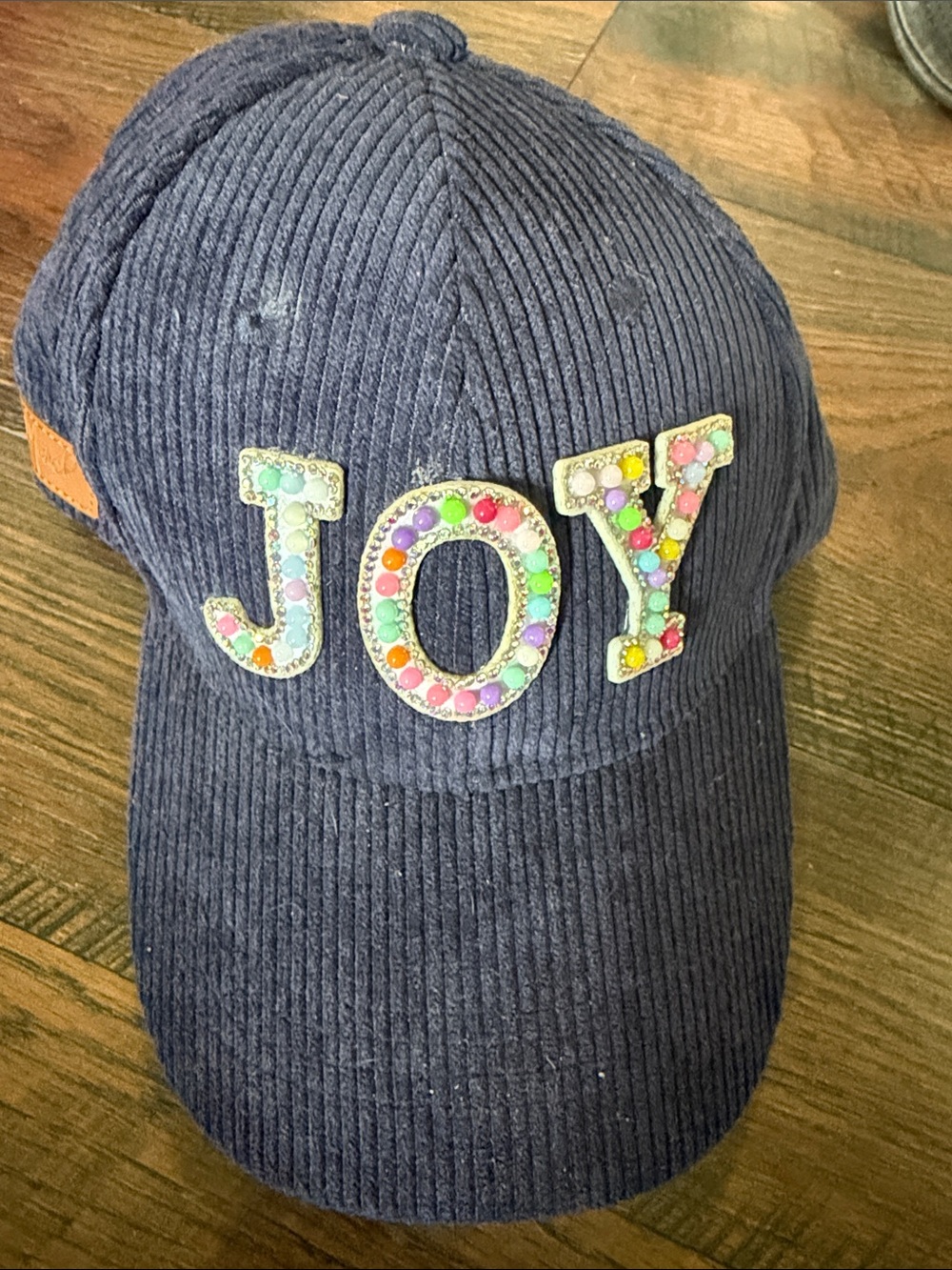 Judith March Navy Corduroy JOY Hat with Multicolor Embellishments